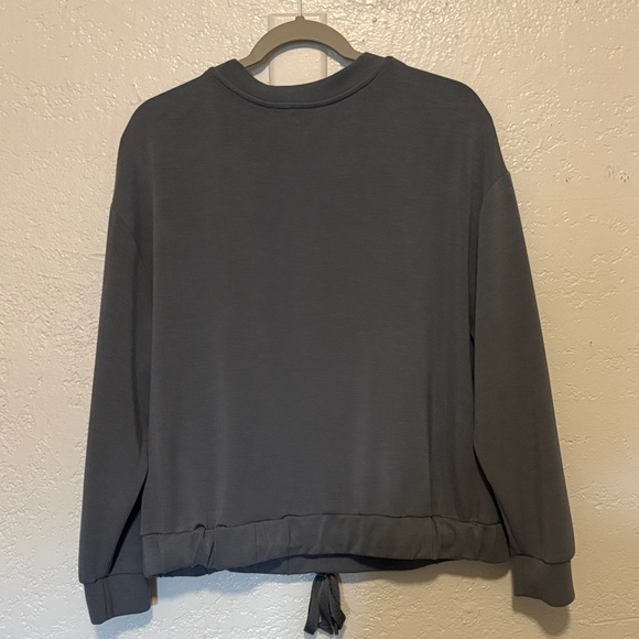 🌤️NWOT Magaschoni Knit Blue Gray Drawstring Waist Lightweight Sweatshirt Top - Picture 4 of 7